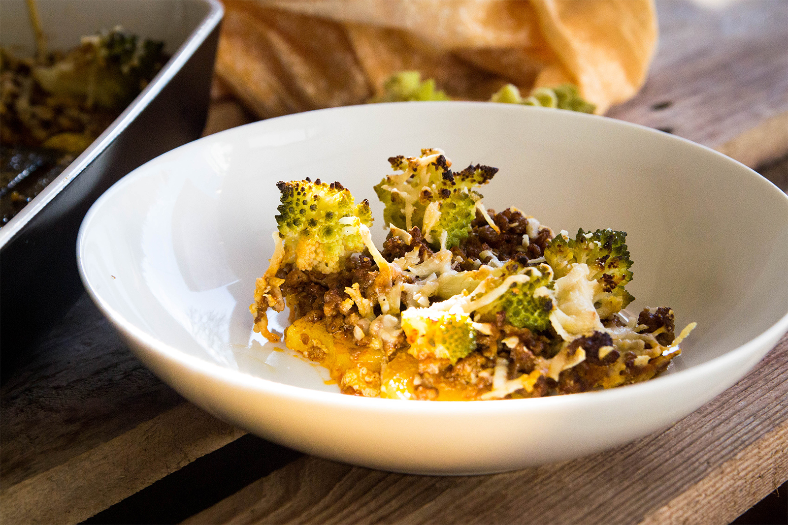 Romanesco-Auflauf mit Hackfleisch und Kartoffeln