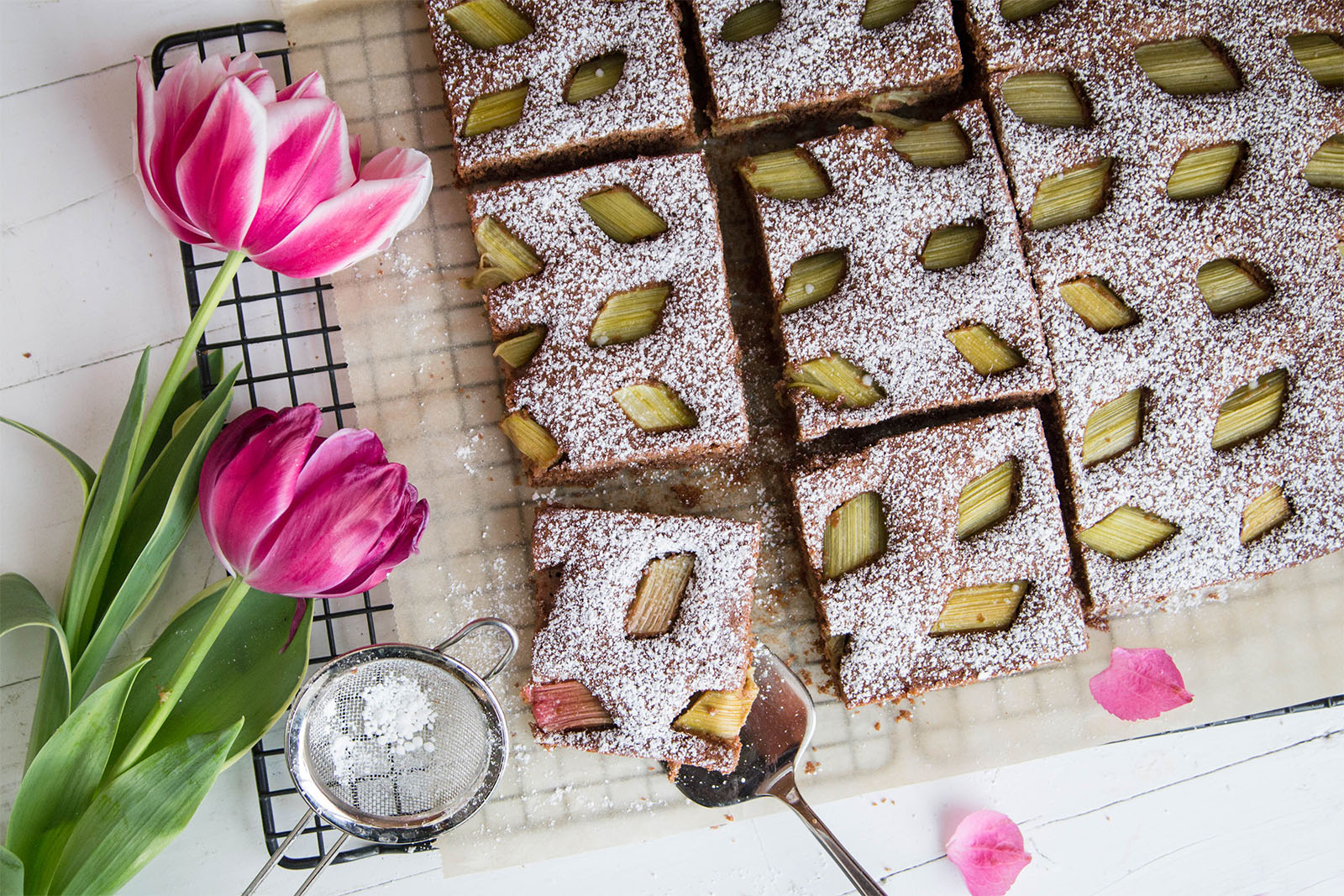 Schokolade-Rhabarber-Blechkuchen