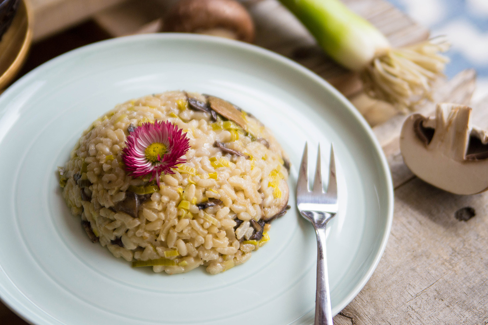 Risotto mit Lauch und braunen Champignons