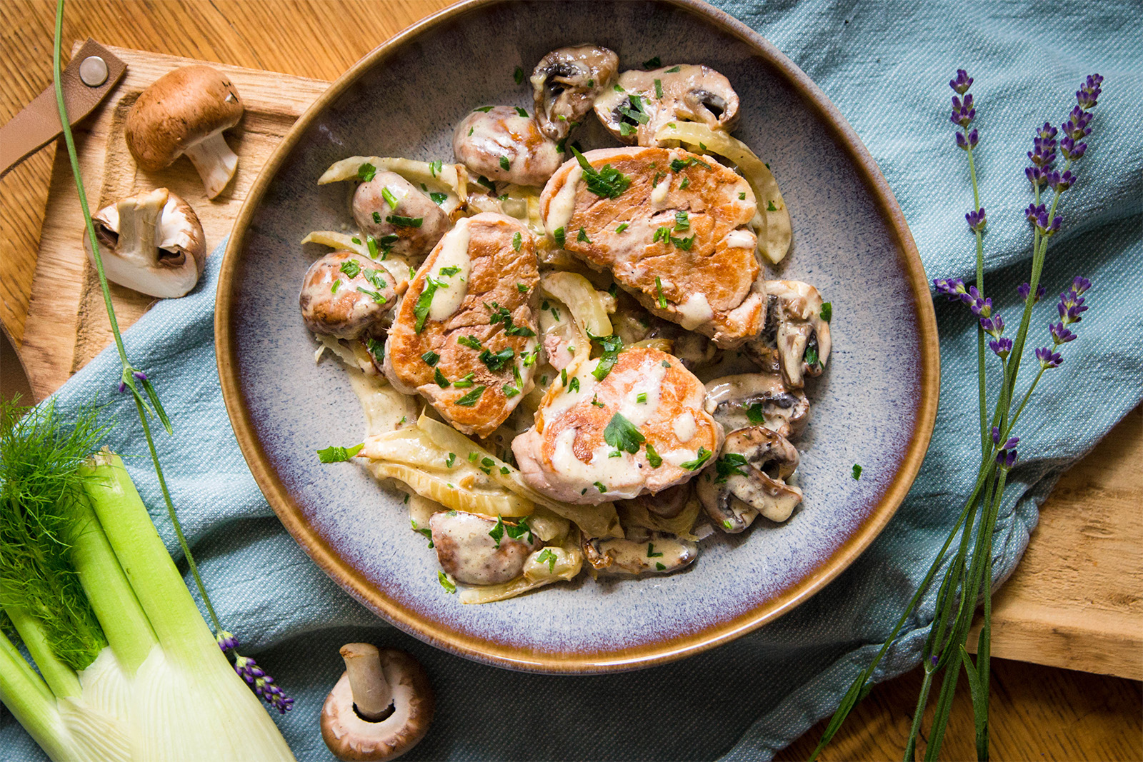 Schweinefilet mit Fenchel und Champignons
