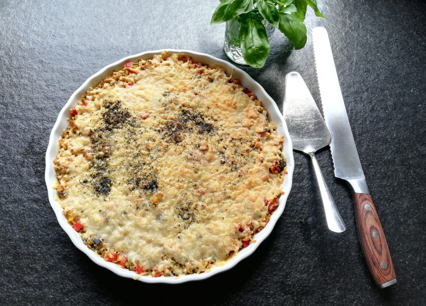 Bulgur-Gemüsepfanne, gratiniert