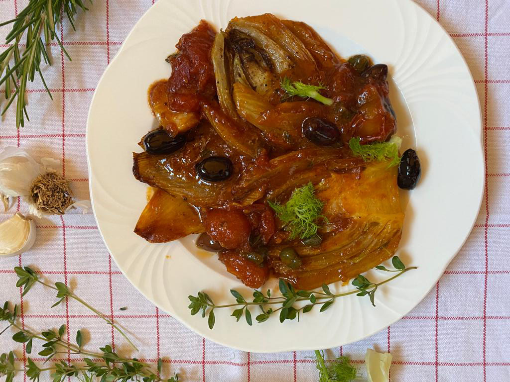 Geschmorter Fenchel mit Kapern und Oliven