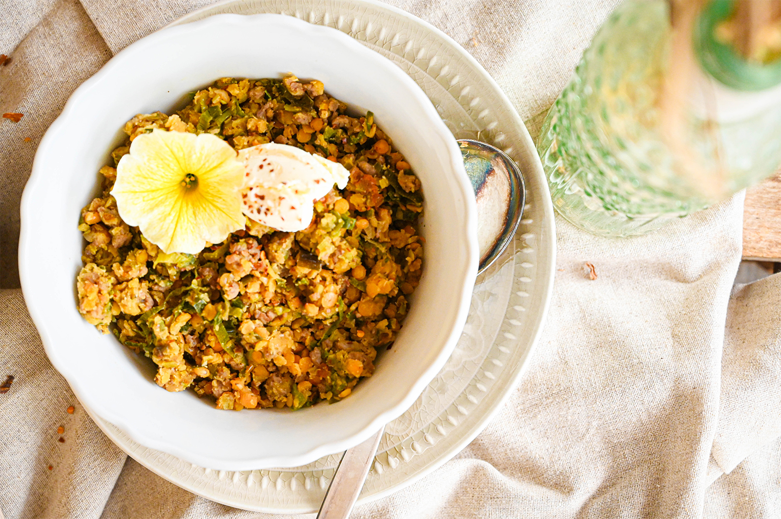 Faschiertes mit Linsen und Lauch